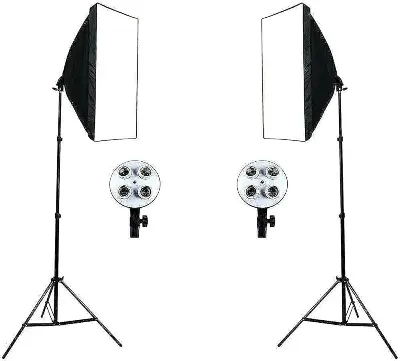 Picture of PHOTO VIDEO STUDIO LIGHTING KIT 4-SOCKET E27 LAMP HOLDER SOFTBOX LIGHT STANDS Black