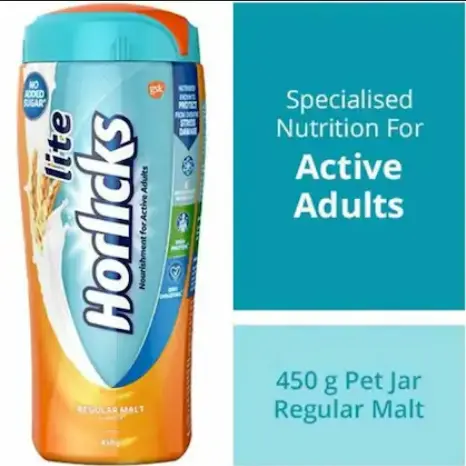 Picture of Horlicks Lite Regular Malt Health & Nutrition Drink for Adults, 450g Jar (indian) | High Protein Adult Health Drink for Immunity, No Added Sugar