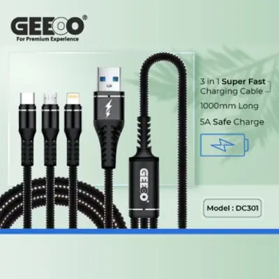Picture of Geeoo 3 in1 Charging Data Cable DC-301 Black