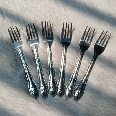 Picture of Light Wait Stainless Steel Fork & Tea spoon, (6 pcs Tea & 6 pcs Fork Spoon Set), Silver 15cm - 12 pcs