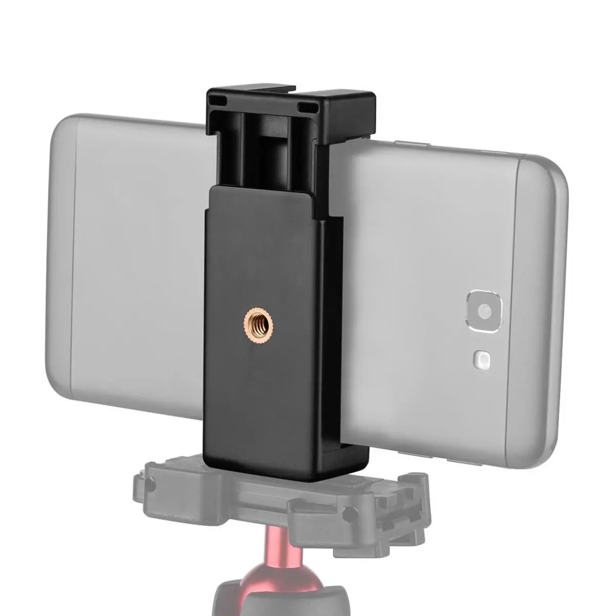 Picture of Adjustable Phone Holder Vlog Phone Clip with 1/4 Inch Screw Holes Extending for 5.6-8.3cm With Smart phone for Tripod LED Light Microphone Black