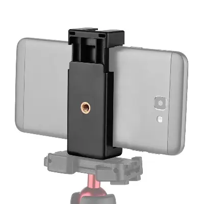 Picture of Adjustable Phone Holder Vlog Phone Clip with 1/4 Inch Screw Holes Extending for 5.6-8.3cm With Smart phone for Tripod LED Light Microphone Black