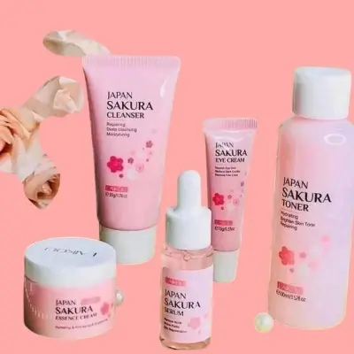 Picture of Laikou skin care product Sakura Skincare Set Cleanser 50G Sakura Serum 17Ml Face Cream 25G