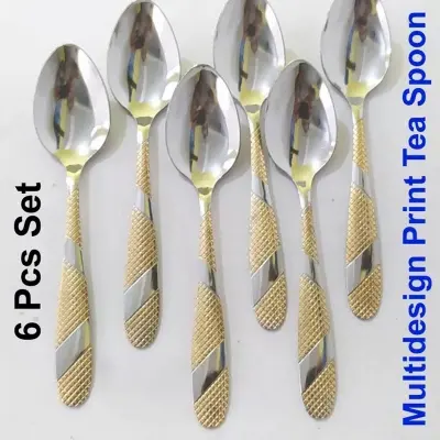 Picture of 6 Piece Steel Spoon Set: Multi-Design 6-Inch Long Spoons For Your Kitchen, Elevating Your Kitchen Essentials With A Set Of 6 Multi-Design Steel Spoons