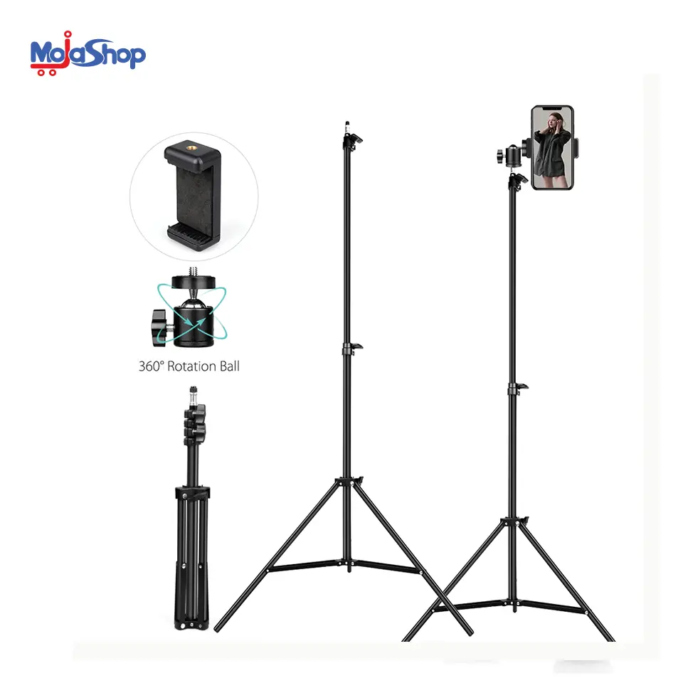 Picture of 6 Feet Tripod Stand with 360 Degree Horizontal and Vertical Rotation Ball Head and Mobile Holder Compatible With Smartphone Black