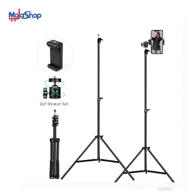Picture of 6 Feet Tripod Stand with 360 Degree Horizontal and Vertical Rotation Ball Head and Mobile Holder Compatible With Smartphone Black