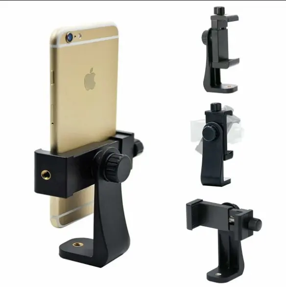Picture of Tripod Mount Phone Clip Vertical Bracket 360 Degree Rotating Tripod Black