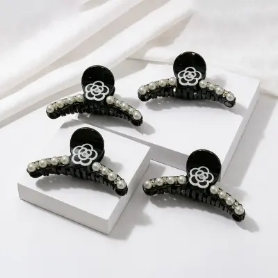 Picture of Super Quality Multicolour stylish Hair Clutcher with flower and artificial pearl for girls and women, Kakra, 1pcs