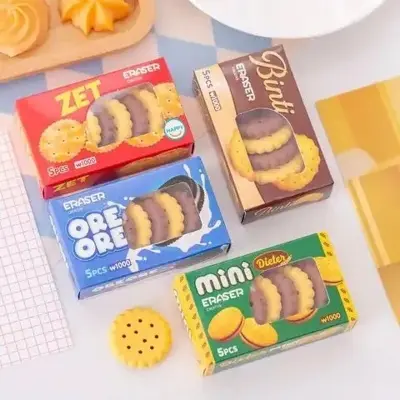 Picture of Creative 5 piece in box cookie shape student gift stationery eraser set