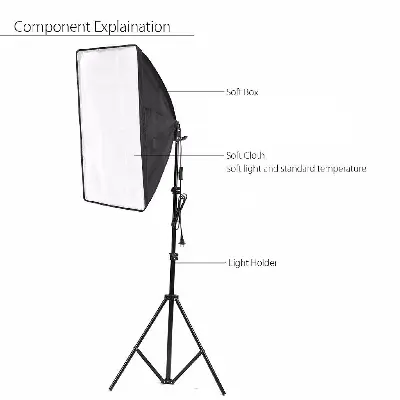 Picture of Studio Softbox Light Kit with 4in1 E27 Lamp Holder with 50*70cm Softbox & Stand Black
