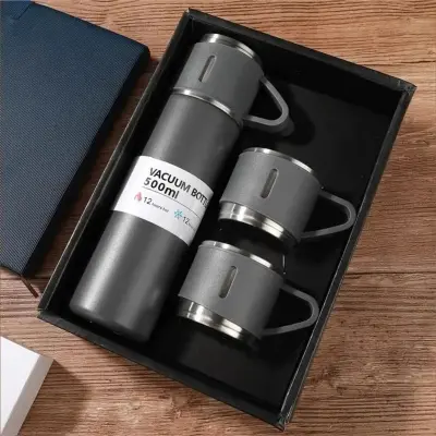 Picture of Steel Vacuum Flask Set with 3 Steel Cups Combo- 500ml