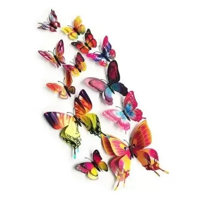 Picture of 12 পিস 3d ডাবল উইংস প্রজাপতি দেয়ালের স্টিকার - wall decoration sticker