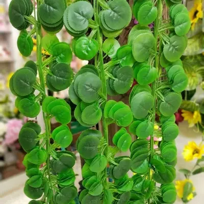 Picture of Artificial Hanging Leaf Garland Plant Creeper Leaf Wedding Garden Home Bathroom Silk Green Vine Decor 7 feet - 1pcs