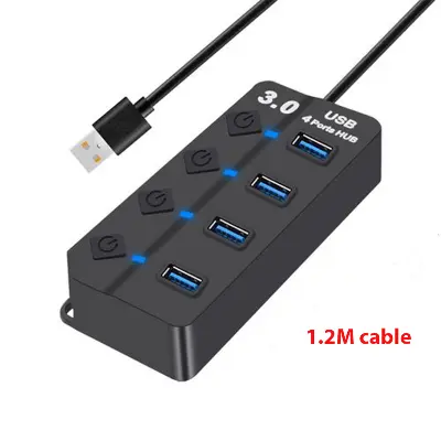 Picture of USB HUB 3.0 4port With LED indication and switch on-of Cable 1.2m Black