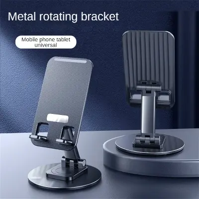 Picture of 360 Rotation Mobile Phone Bracket Desktop Telescopic Folding Double Shaft Design Stable Anti Fall Creative Bracket Black