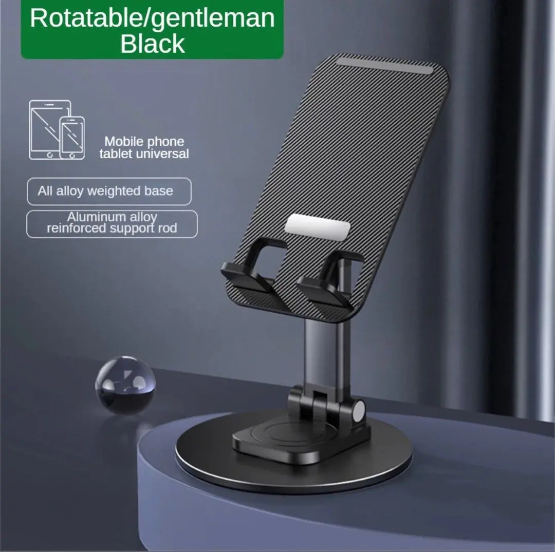 Picture of 360 Rotation Mobile Phone Bracket Desktop Telescopic Folding Double Shaft Design Stable Anti Fall Creative Bracket Black