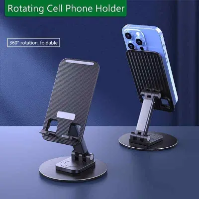 Picture of 360 Rotation Mobile Phone Bracket Desktop Telescopic Folding Double Shaft Design Stable Anti Fall Creative Bracket Black