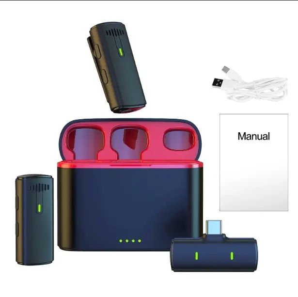 Picture of K10 Wireless Lavalier Microphone Mini Portable Noise Reduction Audio Video Recording With Charging Case For Type-C Black