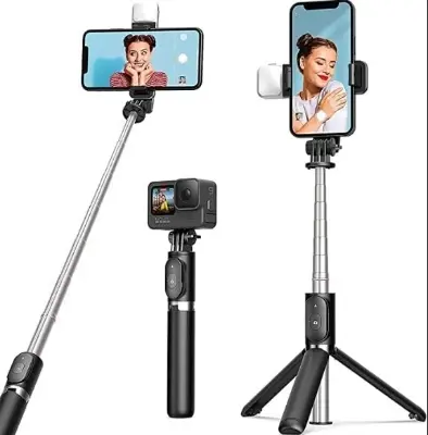 Picture of R1s Adjustable 4 in 1 Multifunctional Selfie Stick & Tripod with Selfie Light & Wireless Bluetooth Remote Control Black