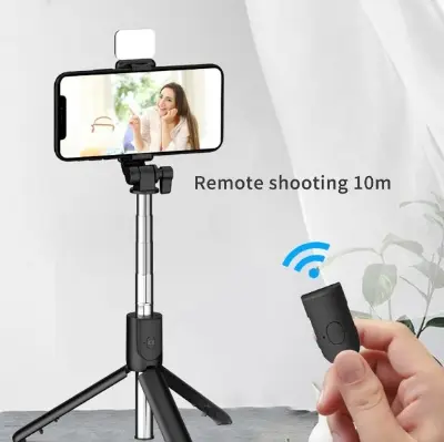 Picture of R1s Adjustable 4 in 1 Multifunctional Selfie Stick & Tripod with Selfie Light & Wireless Bluetooth Remote Control Black