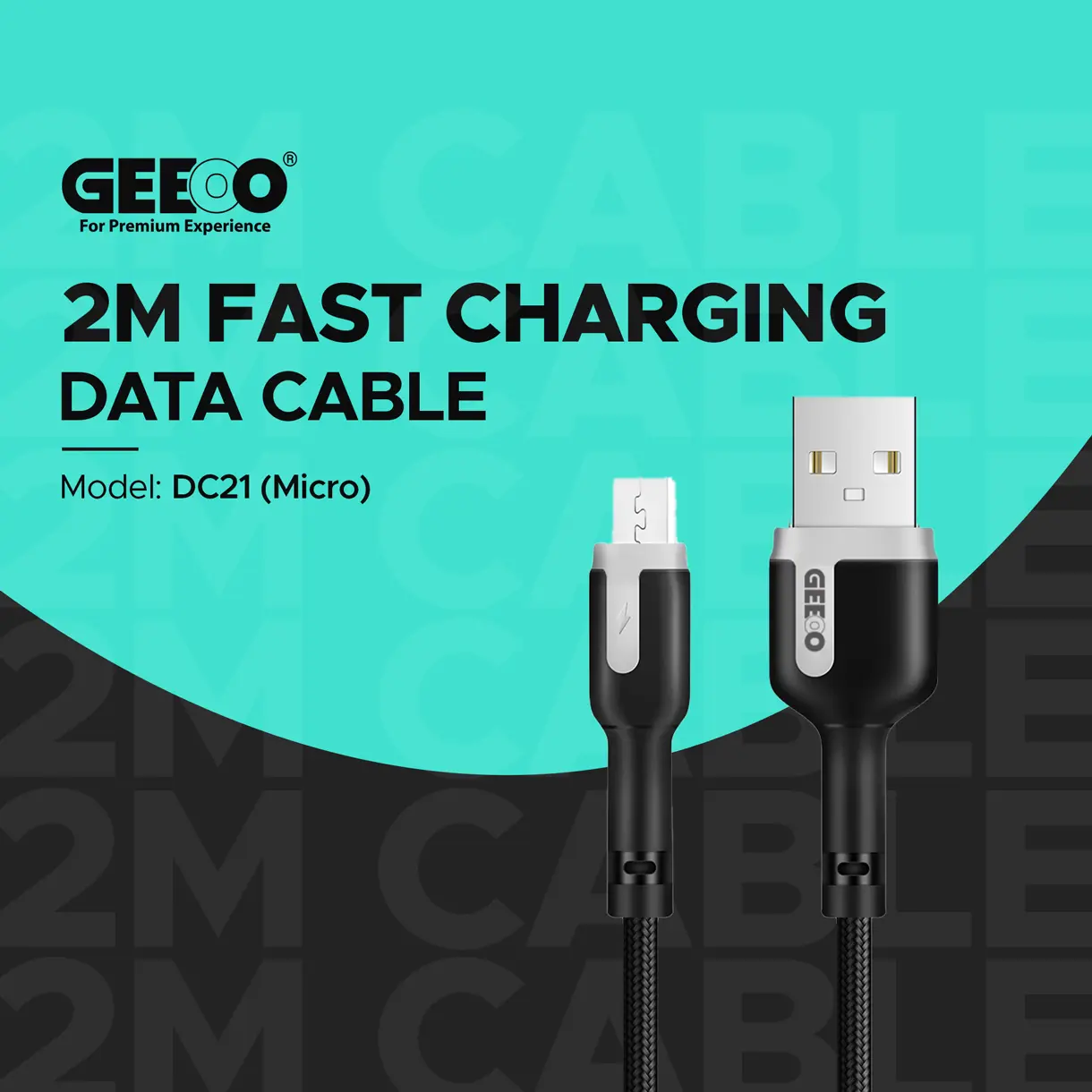 Picture of GEEOO DC-21 Micro Fast Charging and Data Cable 2M Black