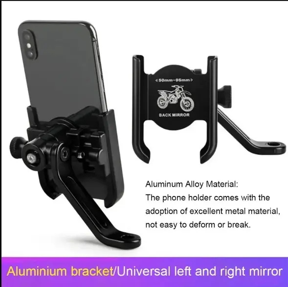 Picture of Mirror Motorcycle Mobile Phone Bracket Mountain Bike Aluminum Aloe Mobile Phone Holder Easy to Use and Maintain Black