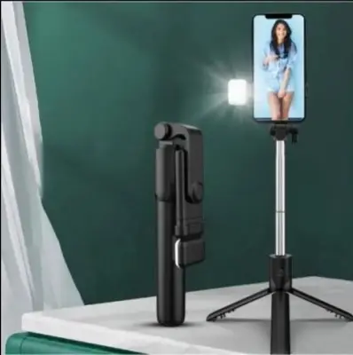 Picture of R1s Adjustable 4 in 1 Multifunctional Monopod Selfie Stick & Tripod with Selfie Light & Wireless Bluetooth Remote Control Black