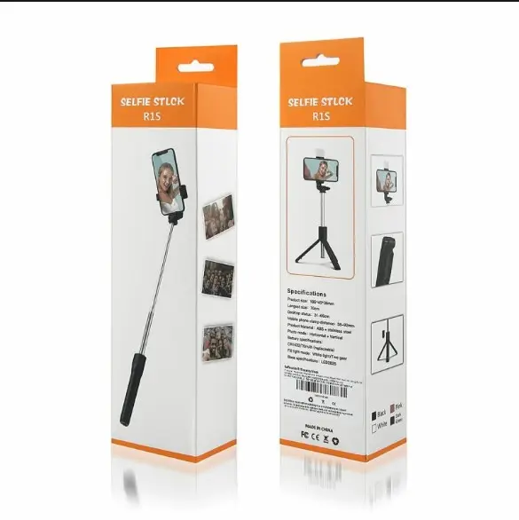 Picture of R1s Adjustable 4 in 1 Multifunctional Monopod Selfie Stick & Tripod with Selfie Light & Wireless Bluetooth Remote Control Black