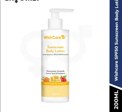 Picture of WishCare Sunscreen Body Lotion SPF 50 PA+++ with Niacinamide, Ceramide Carrot Seed and Raspberry-200ml