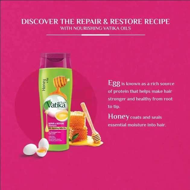 Picture of Vatika Naturals Repair & Restore Shampoo with Honey & Egg for Damaged Hair, Split-ends-400ml