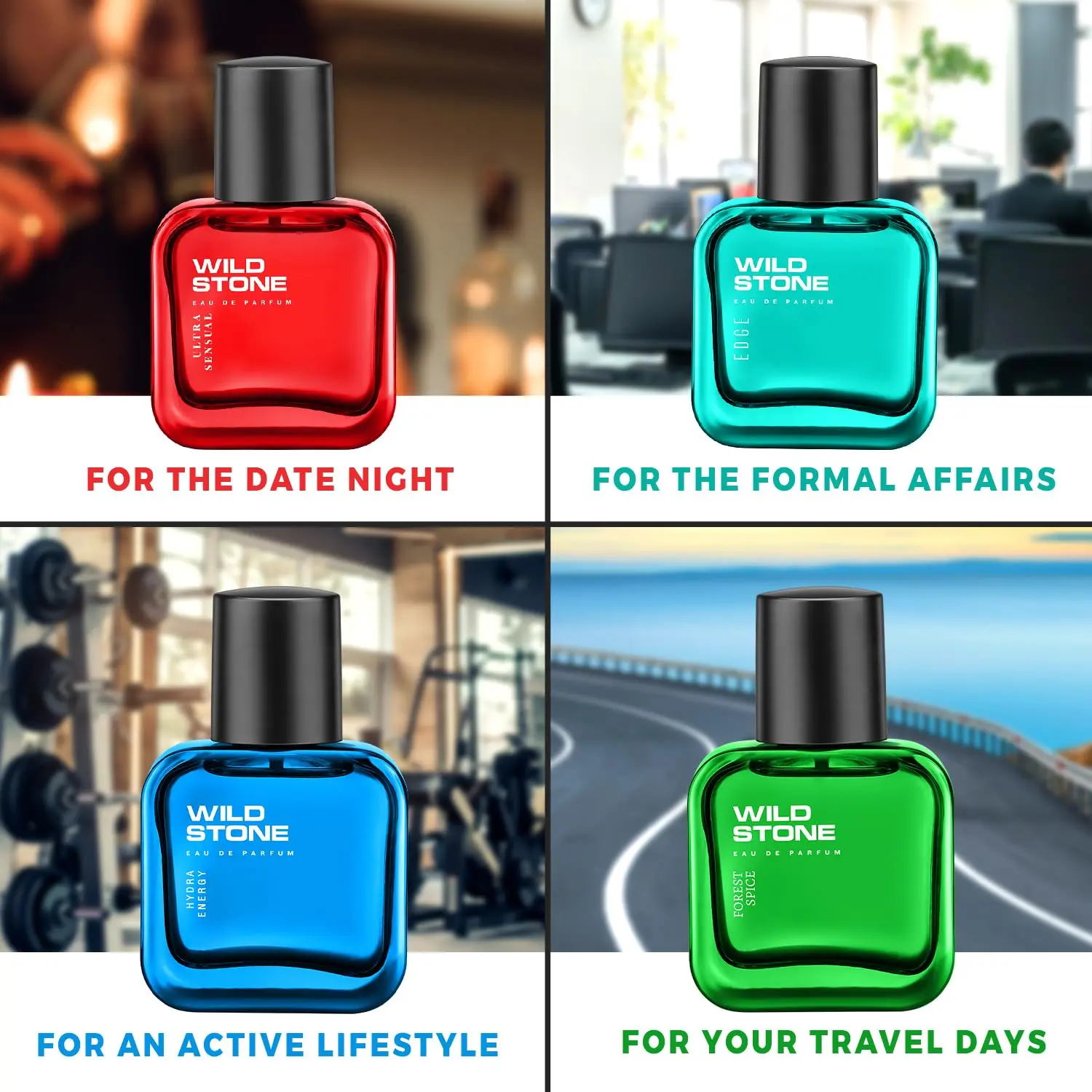 Picture of Wild Stone EDP Gift Set for Men | Edge, Ultra Sensual, Hydra Energy, and Forest Spice Pack of 4