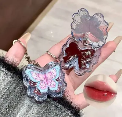 Picture of Butterflies-shape Water Gloss Lipstick Watermelon Jelly Solid Lip Gloss Peach Tea Moisturizing Lip Tint Lasting Lip Makeup