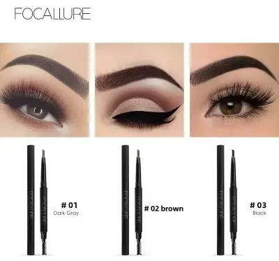 Picture of Focallure 3 Colors Eyebrow Pencil New Waterproof Easy to Wear Eye Brow Pen Natural Black Brown Gray Eye Makeu