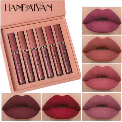 Picture of HANDAIYAN 6 Colors Long Lasting Velvet Lips Tint Liquid Lipsticks Waterproof Non-Stick Cup Lipgloss Gift Set (A)
