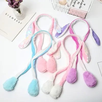 Picture of Cute Glow Rabbit Ear Hat Headband Sweet Can Moving Bunny Ears Plush Hair Hoop Party Photo Props Headwear Gift YUEYING