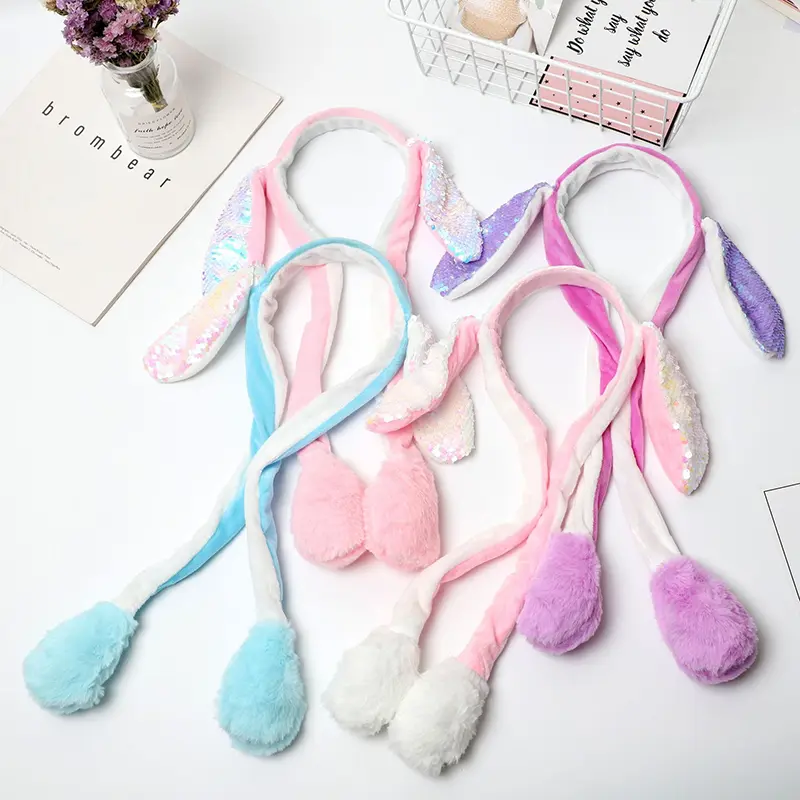 Picture of Cute Glow Rabbit Ear Hat Headband Sweet Can Moving Bunny Ears Plush Hair Hoop Party Photo Props Headwear Gift YUEYING
