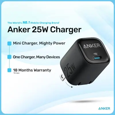 Picture of Anker Compact USB-C 25W Fast PD Wall Charger for Iphone, Samsung & Others (Cable Not Included)