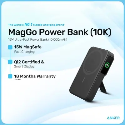 Picture of Anker MagGo 10K Magnetic Wireless Power Bank With Qi2 Certified, 10000mAh, 15W Wireless Fast Charging
