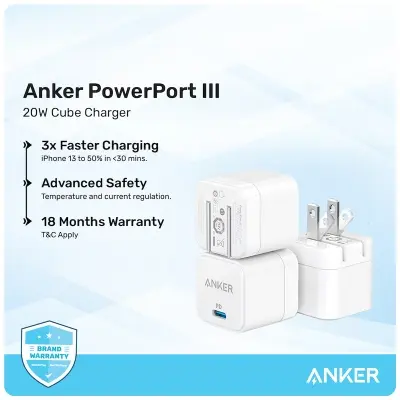 Picture of Anker PowerPort III 20W Cube Fast Charger For Iphone & Others (Cable Not Included)