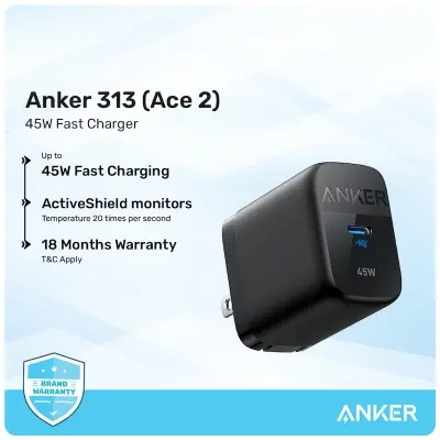 Picture of Anker 313 Ace 2 45W USB-C PD Fast Charger With GaN Technology for Phones, Tablets & Laptops (Cable Not Included)