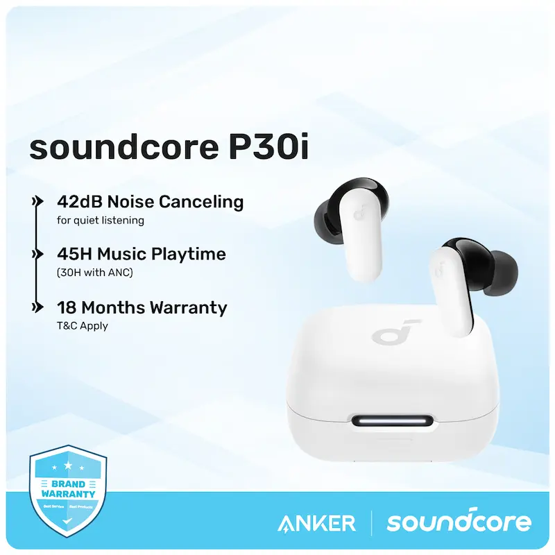 Picture of Anker Soundcore P30i True Wireless Earbuds With 40dB ANC, 36H Playtime, Bluetooth 5.3, IPX5