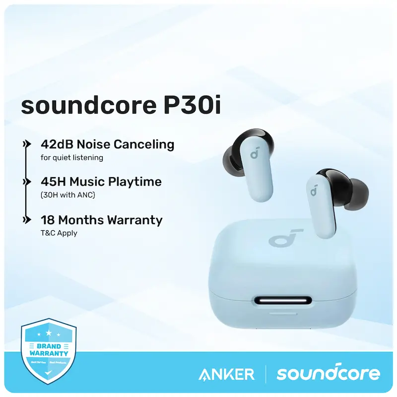 Picture of Anker Soundcore P30i True Wireless Earbuds With 40dB ANC, 36H Playtime, Bluetooth 5.3, IPX5