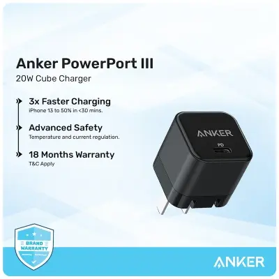 Picture of Anker PowerPort III 20W Cube Fast Charger For Iphone & Others (Cable Not Included)