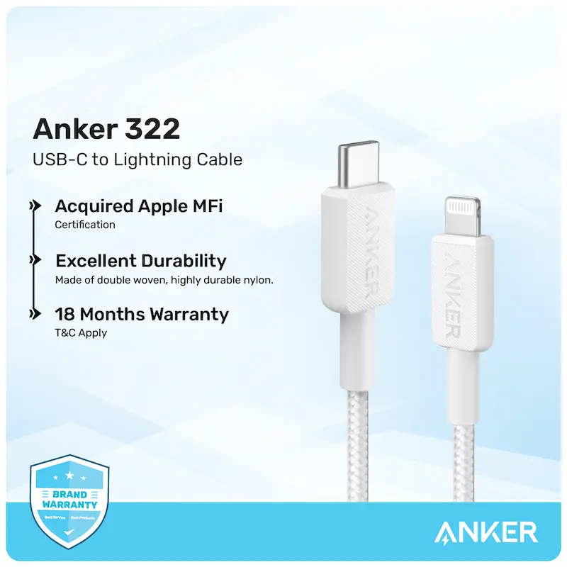 Picture of Anker 322 USB-C to Lightning Fast Charging Cable (3ft) MFi Certified for iPhone & iPad