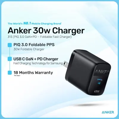 Picture of Anker 313 Ace 2 45W USB-C PD Fast Charger With GaN Technology for Phones, Tablets & Laptops (Cable Not Included)