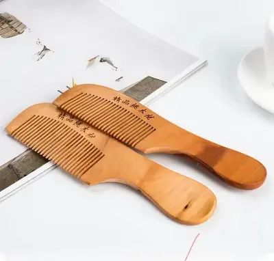Picture of 1Pc Natural Peach Wood Comb Close Teeth Anti-static Head Massage Beard Hair Care Tool Beauty Accessories Barber Women's Hairdres