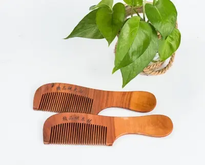 Picture of 1Pc Natural Peach Wood Comb Close Teeth Anti-static Head Massage Beard Hair Care Tool Beauty Accessories Barber Women's Hairdres