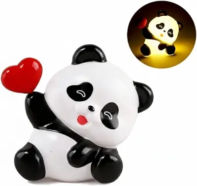 Picture of Cute Heart Panda Night Light Lamp – Yellow LED Decorative Lamp for Kids, Girls, Boys, Teens, Bedroom Room Decor