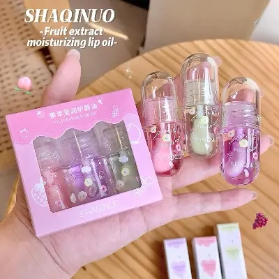 Picture of Shaqinuo 1/3Pcs Fruit Lip Oil Set Transparent Jelly Mirror Water Lip Gloss Nourishing Moisturising Anti-Dry Lips Plumping Makeup Lip Care
