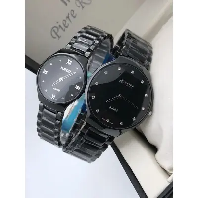 Picture of Round Steeliness Steel Best Couple Watch For Men And Women White and black